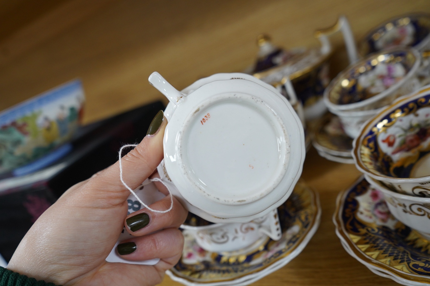 An early 19th century English porcelain London shape part tea set. Condition - varies